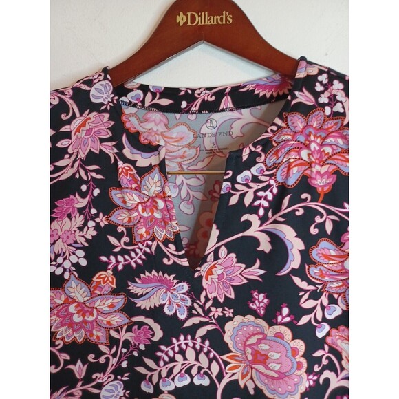 Lands End Knit Pullover Top S Pink Floral Shortsleeve V Neck Spandex Stretchy - Picture 5 of 13